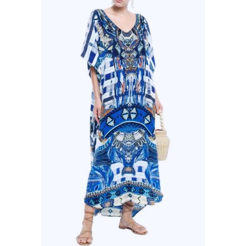 CAMILLA crystal embellished printed 100% silk crepe kaftan ONESIZE
